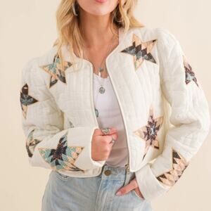 blueb. collection MED quilted multi star embroidered padded zip up jacket spot